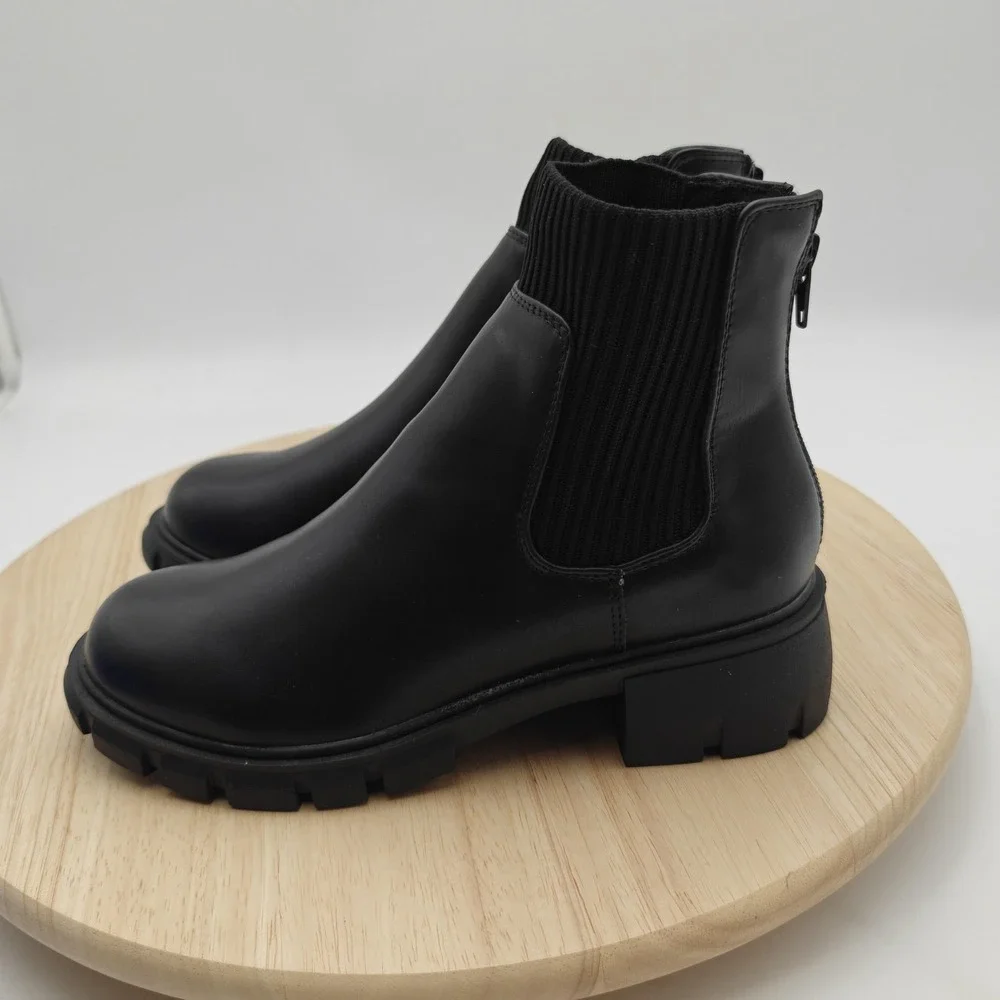Steve Madden JHATCH Boots‎ Kids Size 3 Black Chelsea Ankle Lug Sole Zip Lined